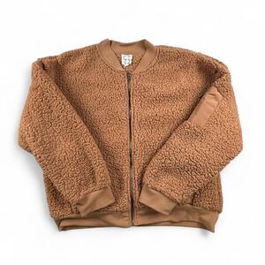 Hippie Rose Sherpa Jacket Womens XL Tan Zip Up Teddy Fleece Cozy Fall Winter